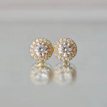 Boucles d'oreilles Elise - Diamant de laboratoire - Rond 0,5 carat (2 X) - Halo modulable - Or jaune 18K Diamelys