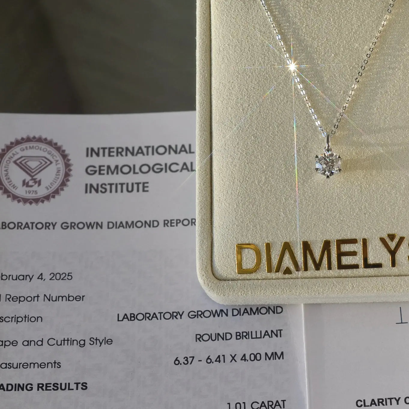 Collier Vega – Diamant de laboratoire - 1,01 carats - Rond - Or blanc 14K diamelys