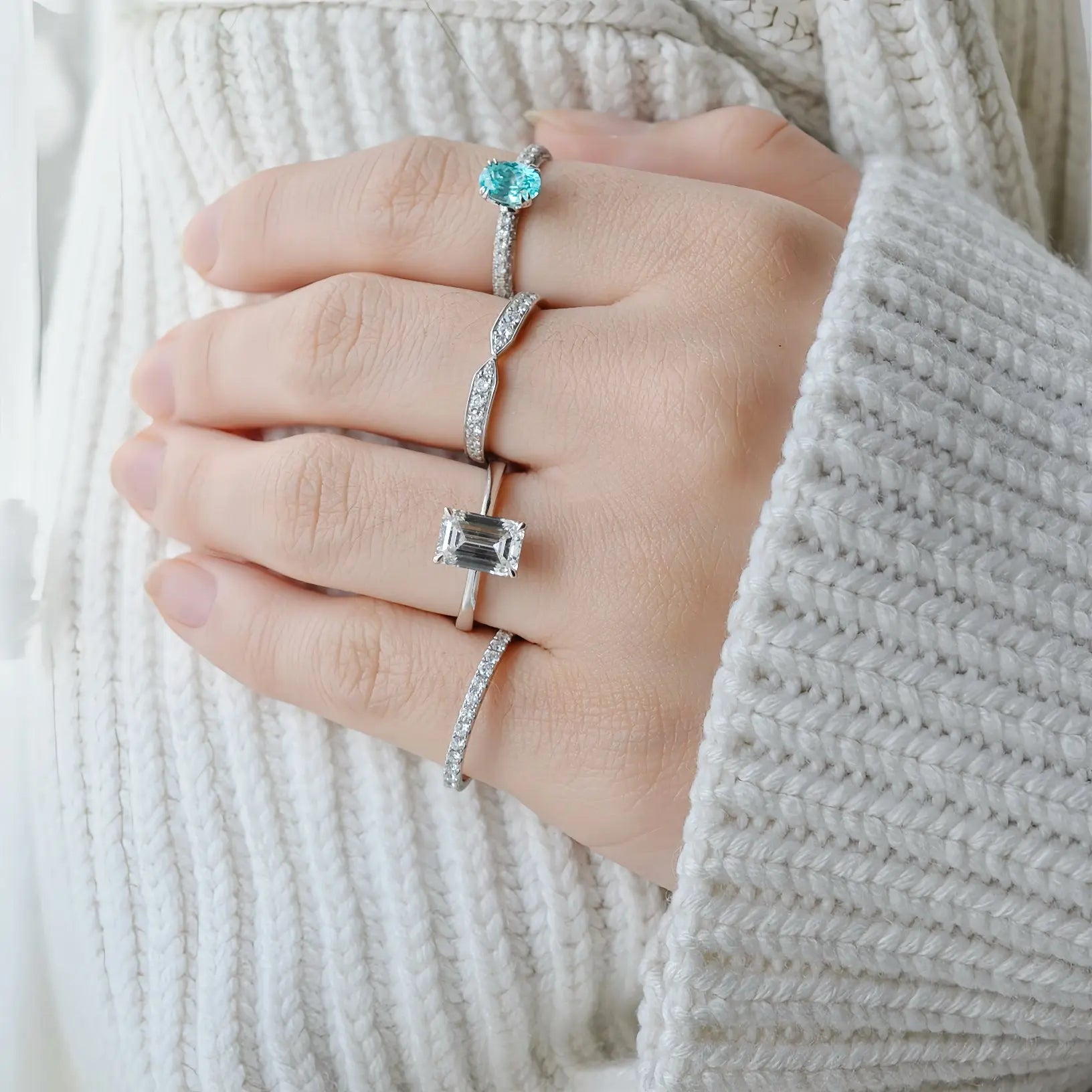 Bague de fiançailles Étoile Bleue-  Diamant de laboratoire 1,43 carats - Ovale Or blanc 18K- taille 52 diamelys