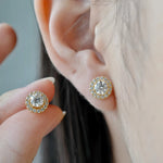 Boucles d'oreilles Elise - Diamant de laboratoire - Rond 0,5 carat (2 X) - Halo modulable - Or jaune 18K Diamelys