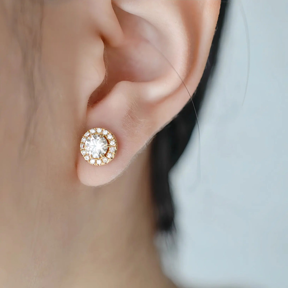 Boucles d'oreilles Elise - Diamant de laboratoire - Rond 0,5 carat (2 X) - Halo modulable - Or jaune 18K Diamelys