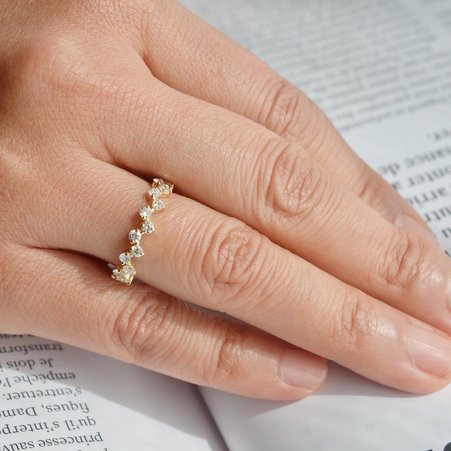 Cascade wedding band - Lab-grown diamonds - 14k yellow gold - Round 1.11 carats - Size 52