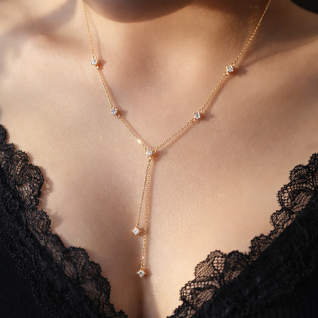 Collier Sept étoiles - Diamant de laboratoire - 0,78 carat - Rond -Or jaune 18K