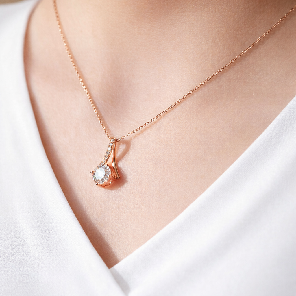 Collier Polaire - Diamant de laboratoire - 1,03 carat - Rond -Or rose 14 K